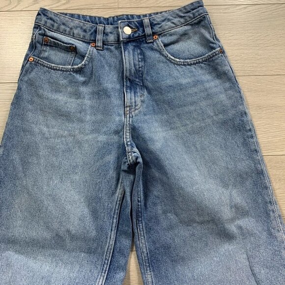 CHEAP MONDAY Ally Blue Gem High Waist Raw Hem Ankle Straight Jeans - Picture 5 of 16